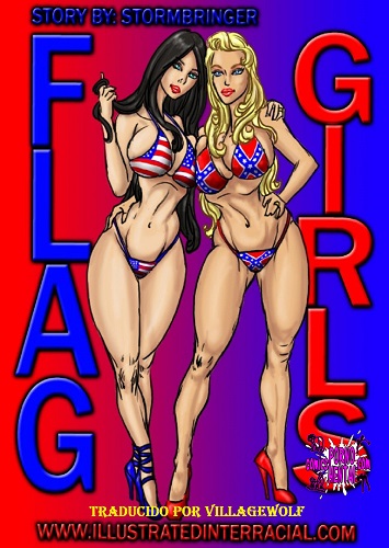 Flag Girls- Illustrated interracial